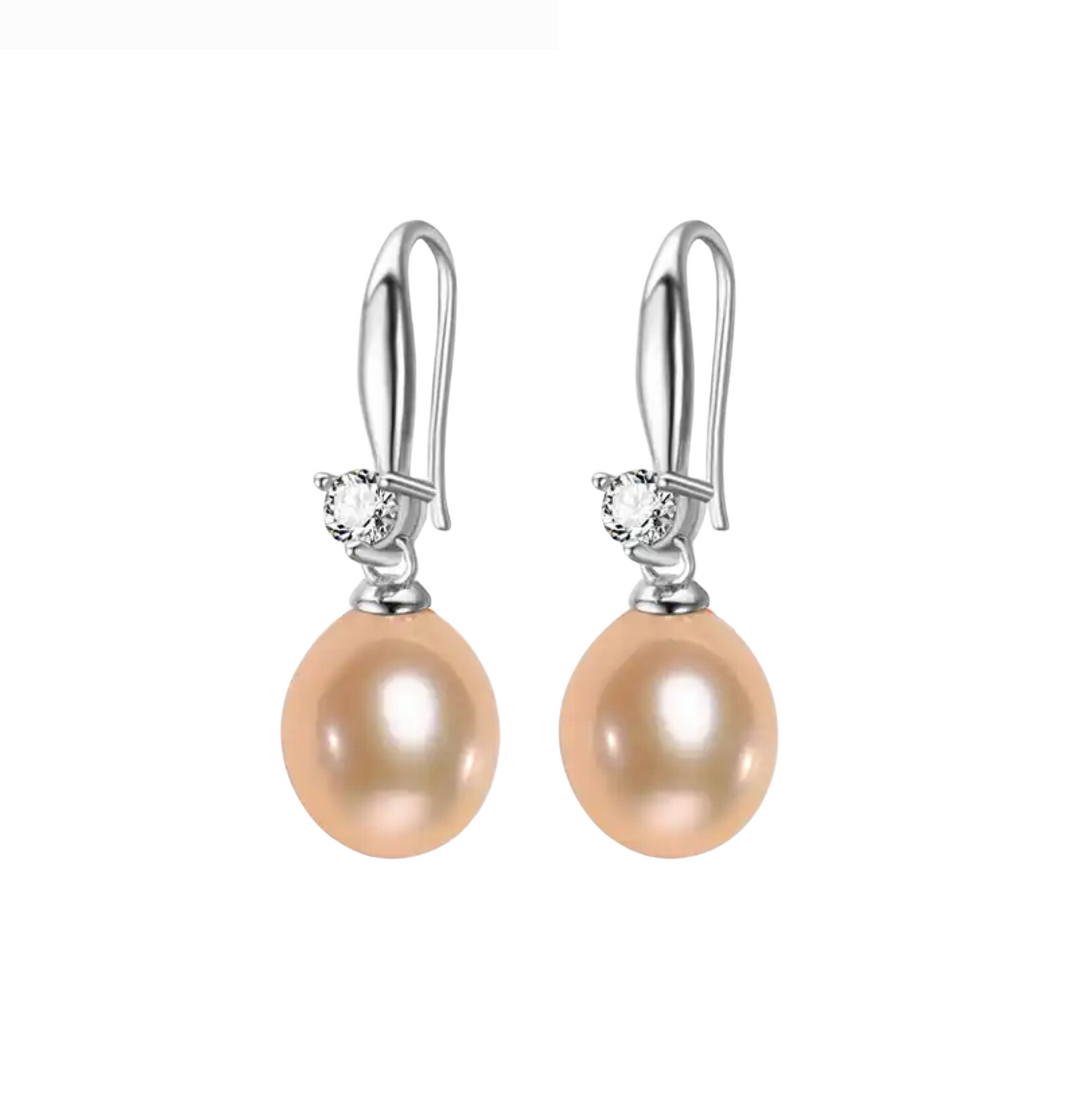 Sterling Silver & Peach Freshwater Pearl & CZ Drop Earrings