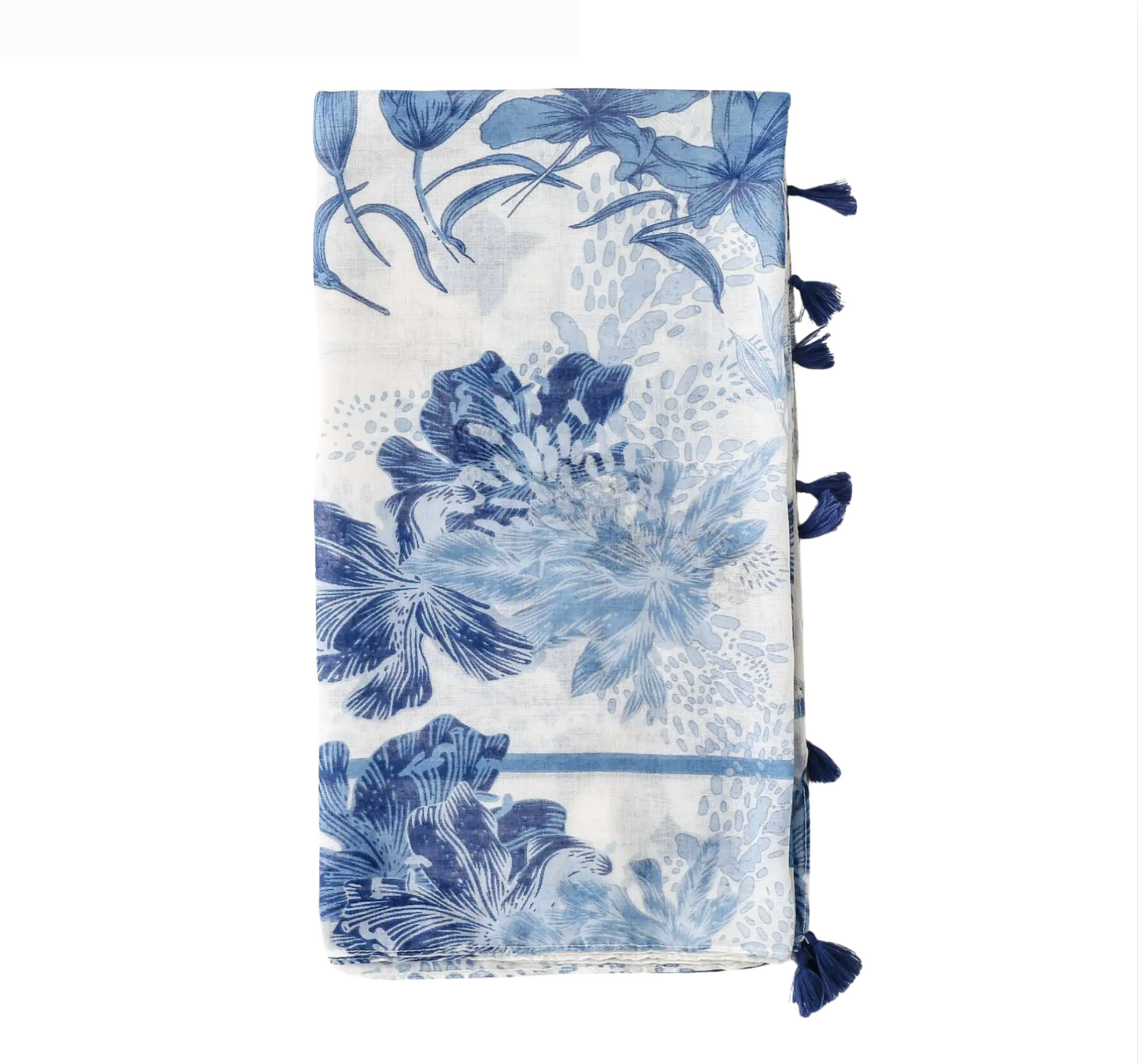 Blue And White Tropical Flower Scarf