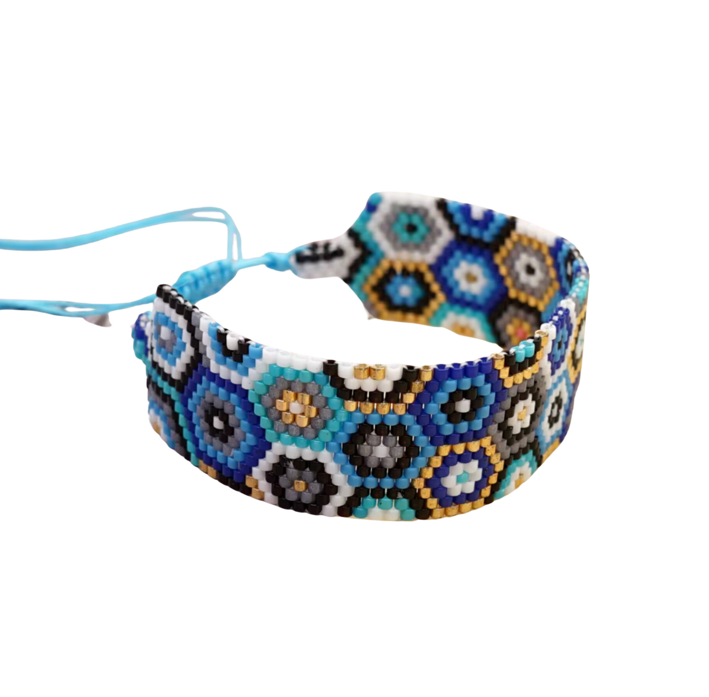 Blue & White Mix Floral Beaded Adjustable Bracelet