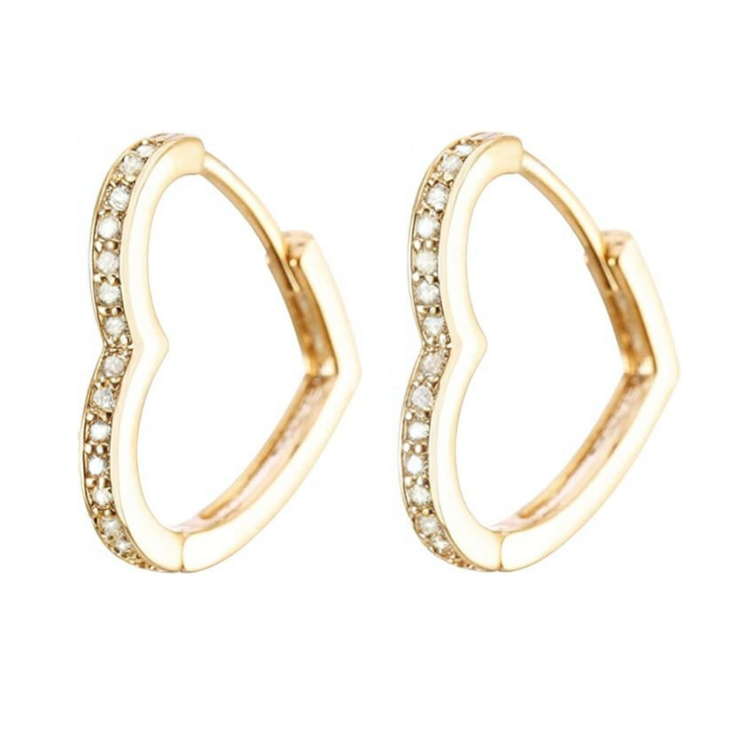 Gold and Cz Heart Hoop Earrings