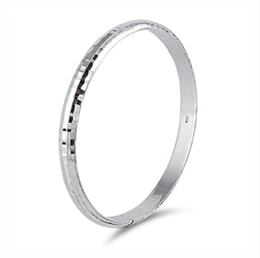 Sterling Silver Hinged Bangle – Textured High-Polish Finish