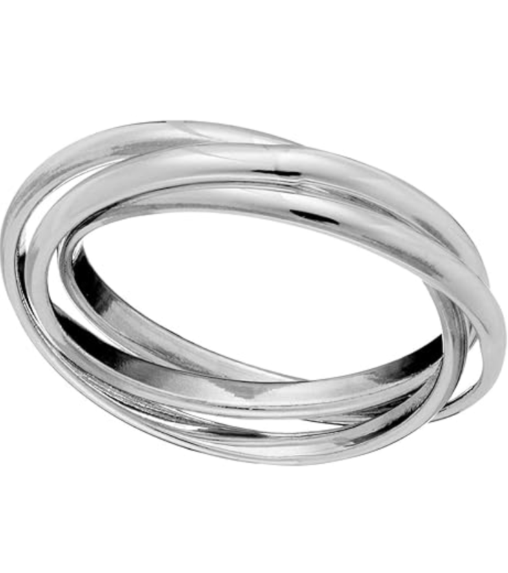 Sterling silver filled rolling ring with three interlocking bands. Classic polished design for elegant daily wear or special occasions.