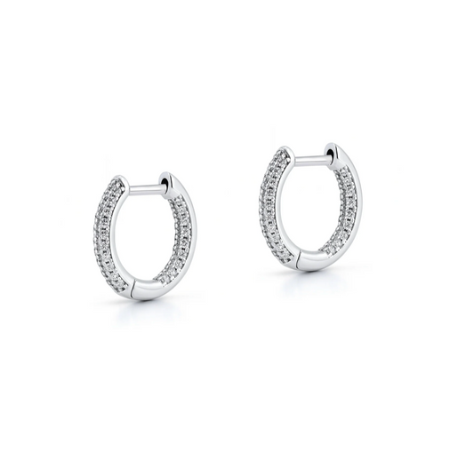 Sterling Silver CZ Hoop Earrings – Clear Cubic Zirconia – Rhodium Plated