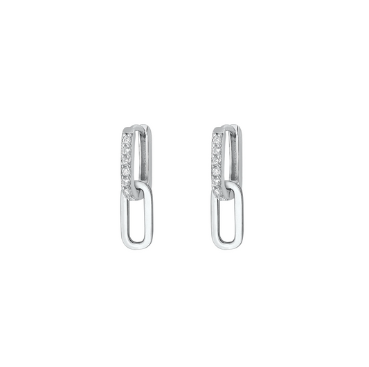Sterling Silver CZ Paperclip Drop Earrings – 2-in-1 Design – Rhodium Plated