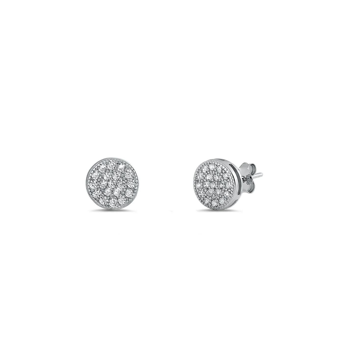 Sterling Silver Pavé CZ Stud Earrings – Clear Cubic Zirconia – Rhodium Plated