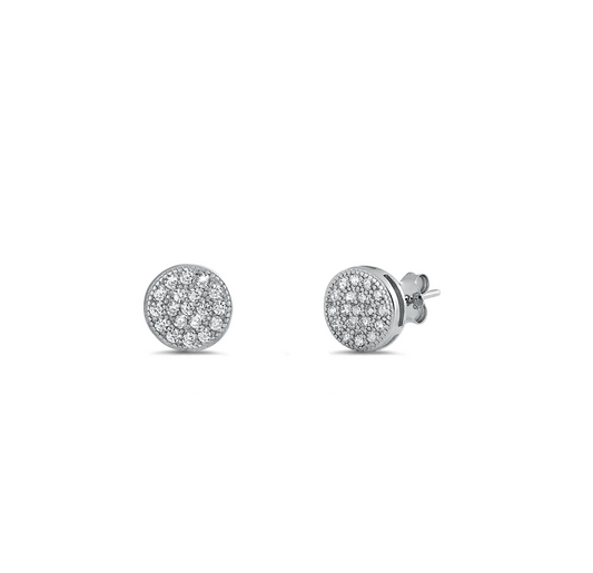 Sterling Silver Pavé CZ Stud Earrings – Clear Cubic Zirconia – Rhodium Plated