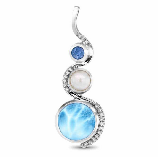 Sterling Silver Swirl Pendant with Larimar & Blue Gemstones