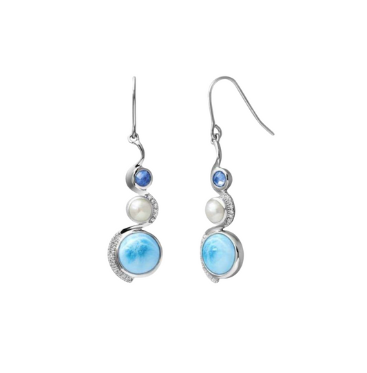 Sterling Silver Larimar & CZ Swirl Drop Earrings