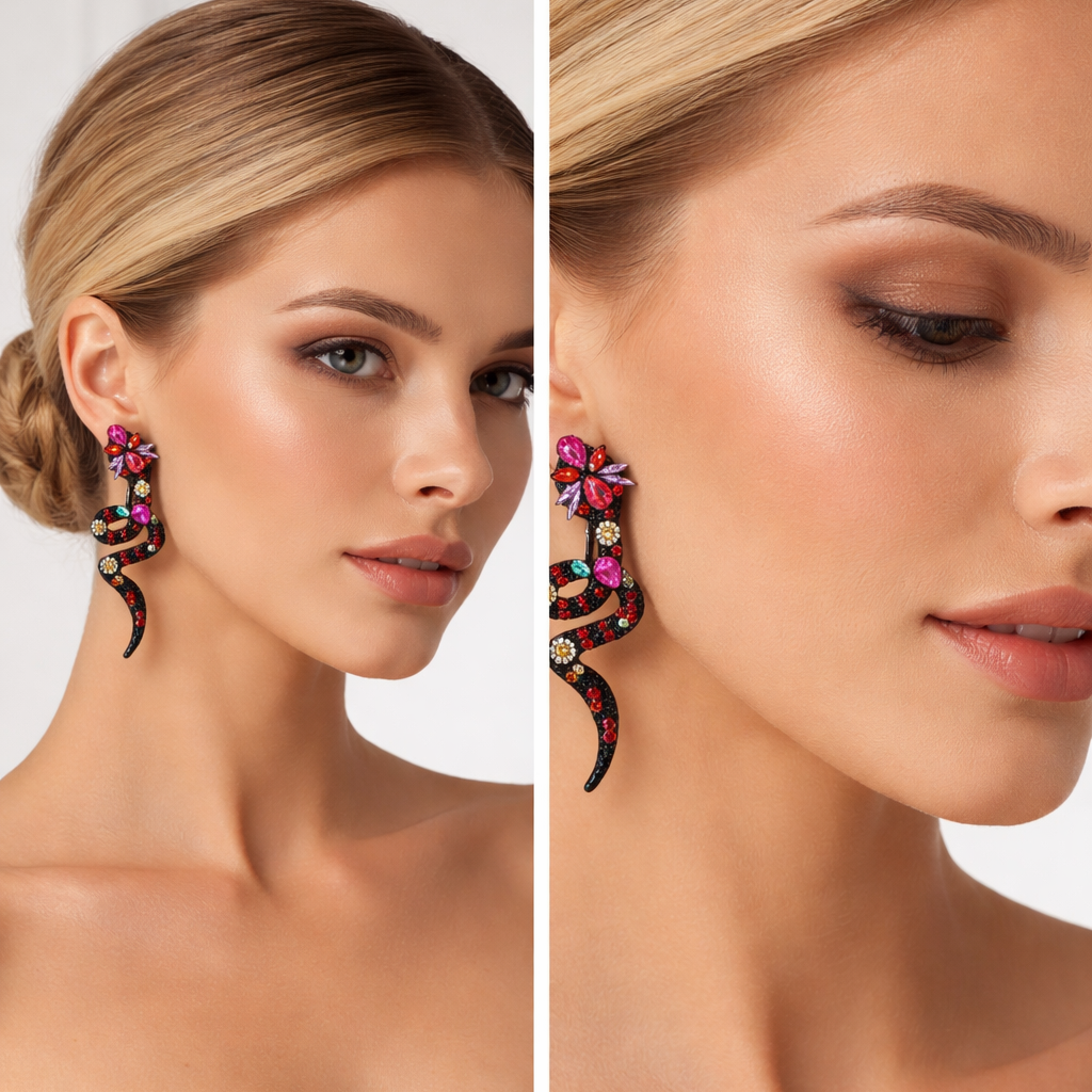 Pink Crystal Snake Stud Earrings
