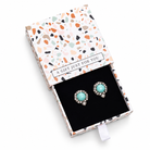 Blue Howlite Crystal Pave Stud Earrings - In Gift Box on a white background