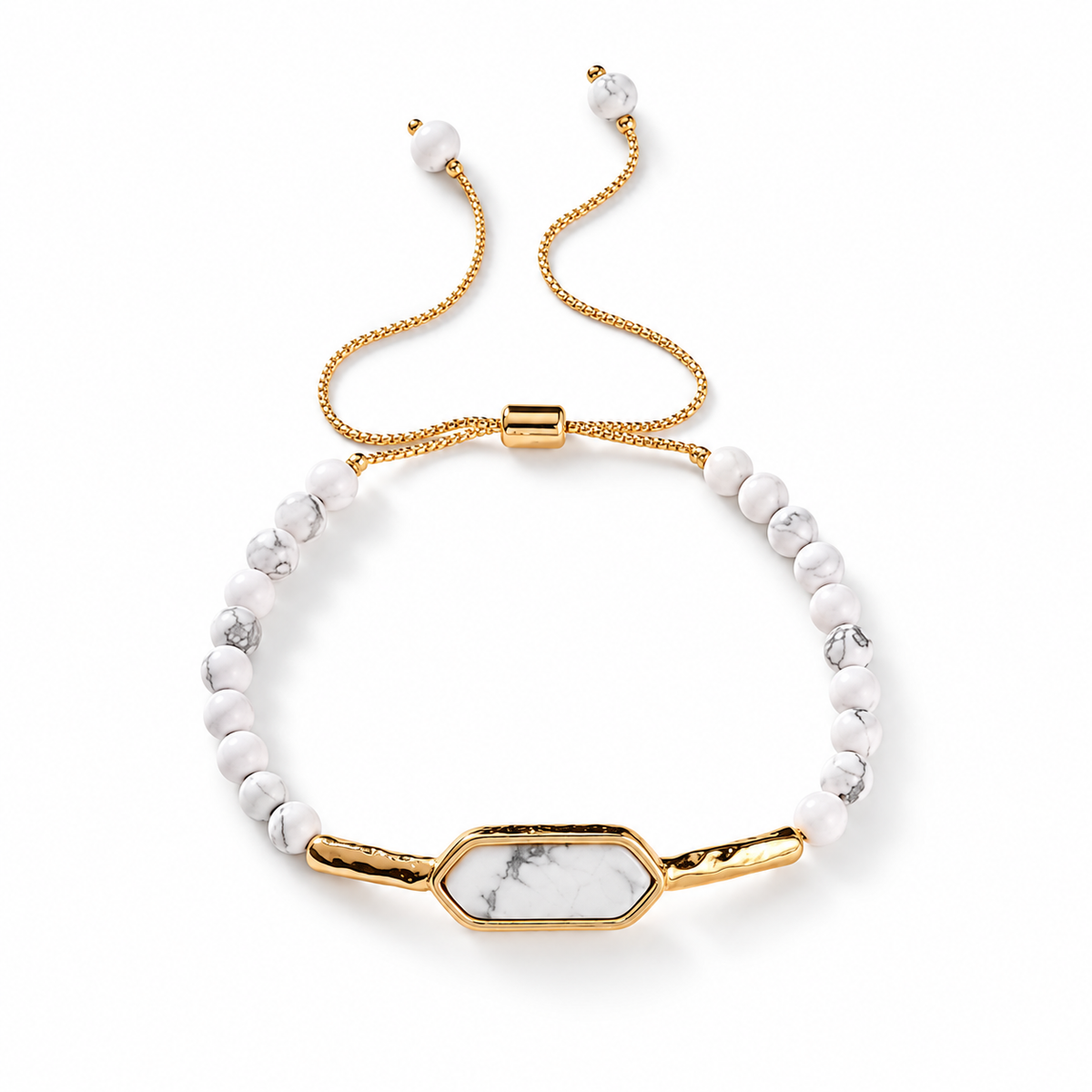 Goldtone White Marbled Bracelet on white background
