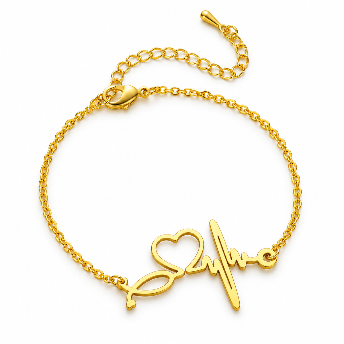 Goldtone Nurses Heartbeat Bracelet on white background