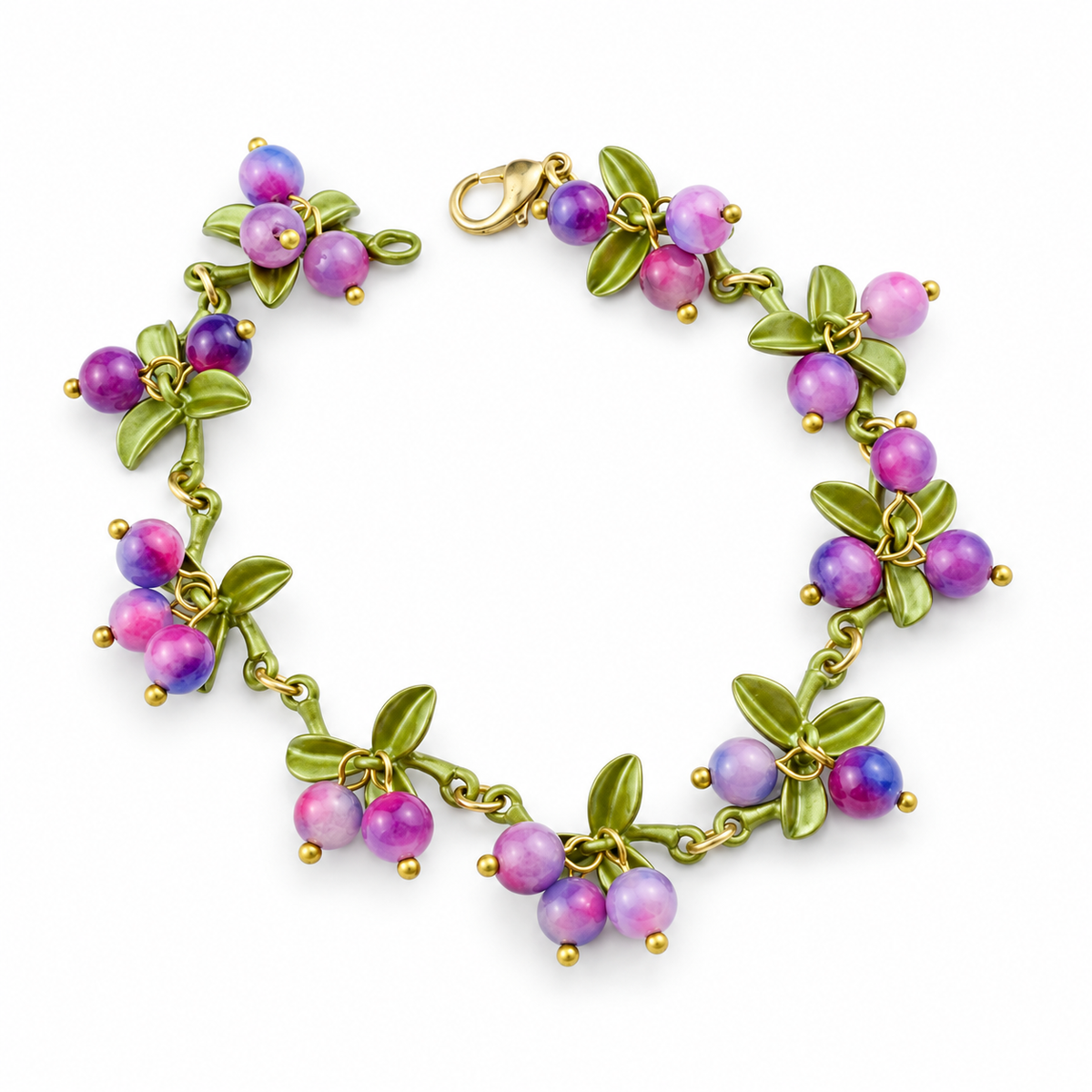 Goldtone Lavender Berry Bracelet on white background