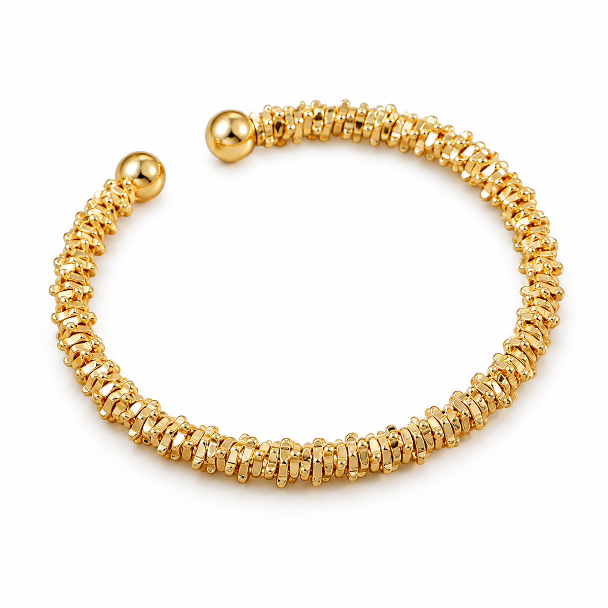 Goldtone Rope Disk Bangle Bracelet on white background