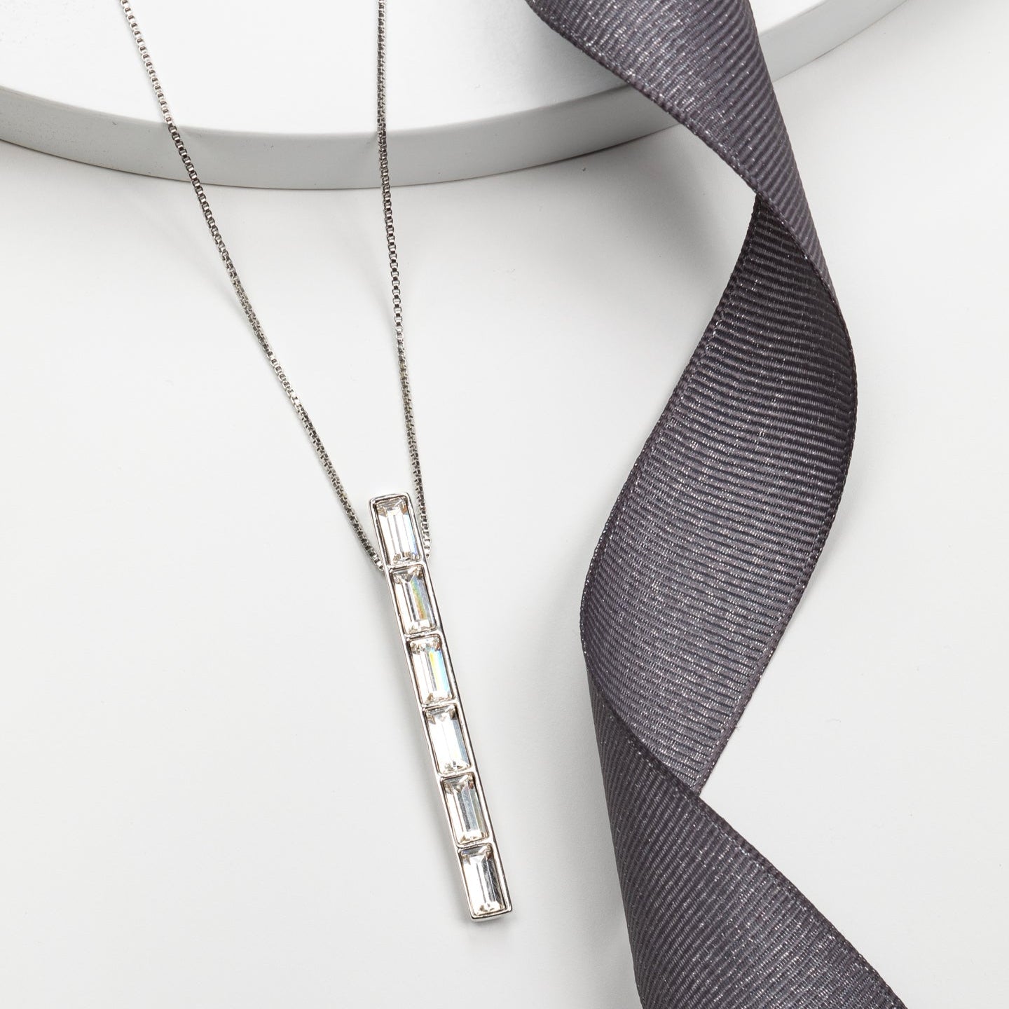 Crystal Bar Pendant Necklace with Swarovski Crystals