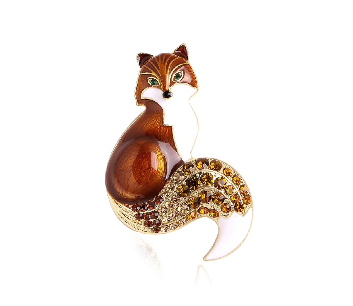 Brown Crystal Goldtone Fox Brooch