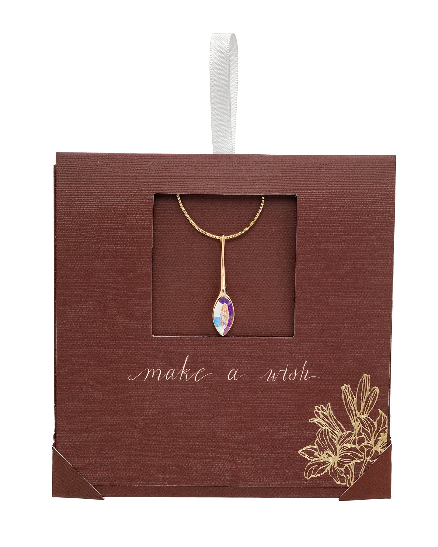 Goldtone Ab Swarovski Crystal Marquis Pendant Necklace - On Holiday Card