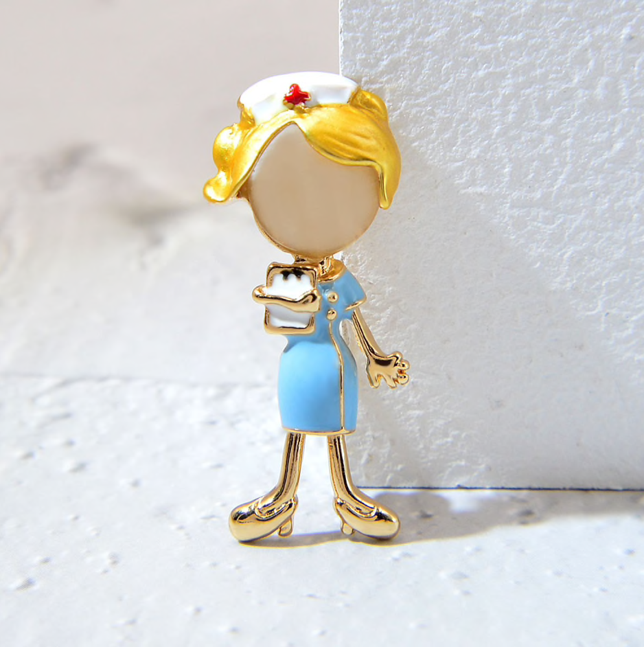 Goldtone Blue Clipboard Nurse Brooch