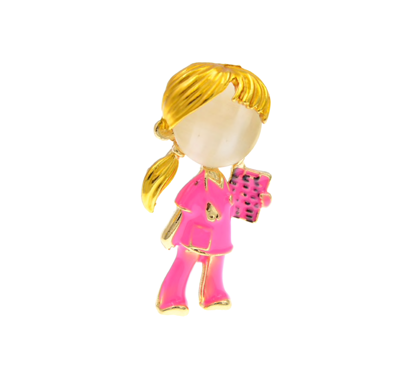 Pink Goldtone Nurse On Duty Scrubs Brooch