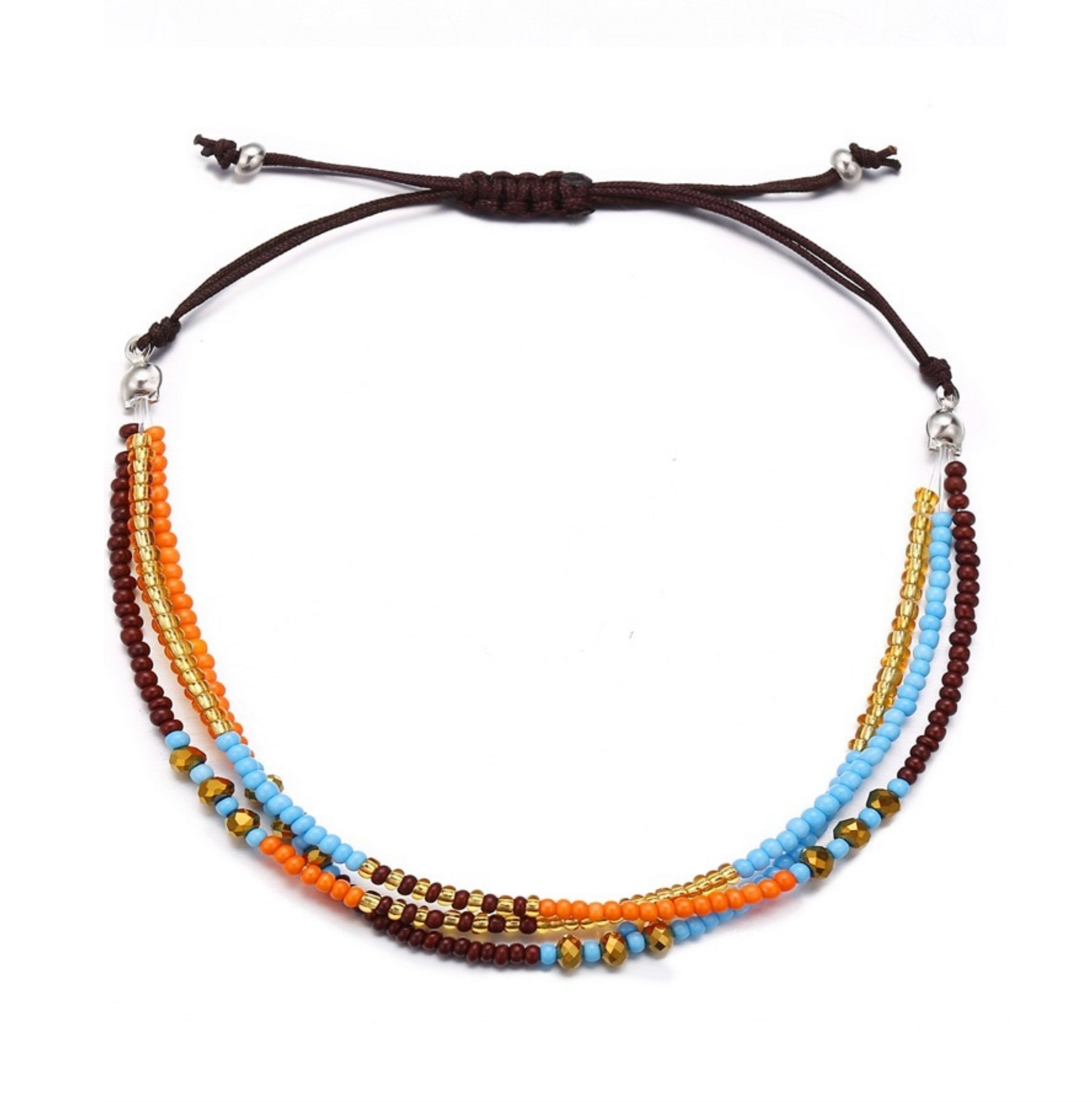 Black, Orange Blue Beaded Adjustable Anklet