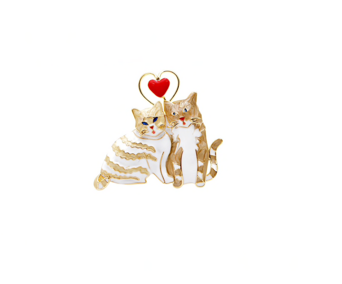 Orange Dual Cats Heart Brooch