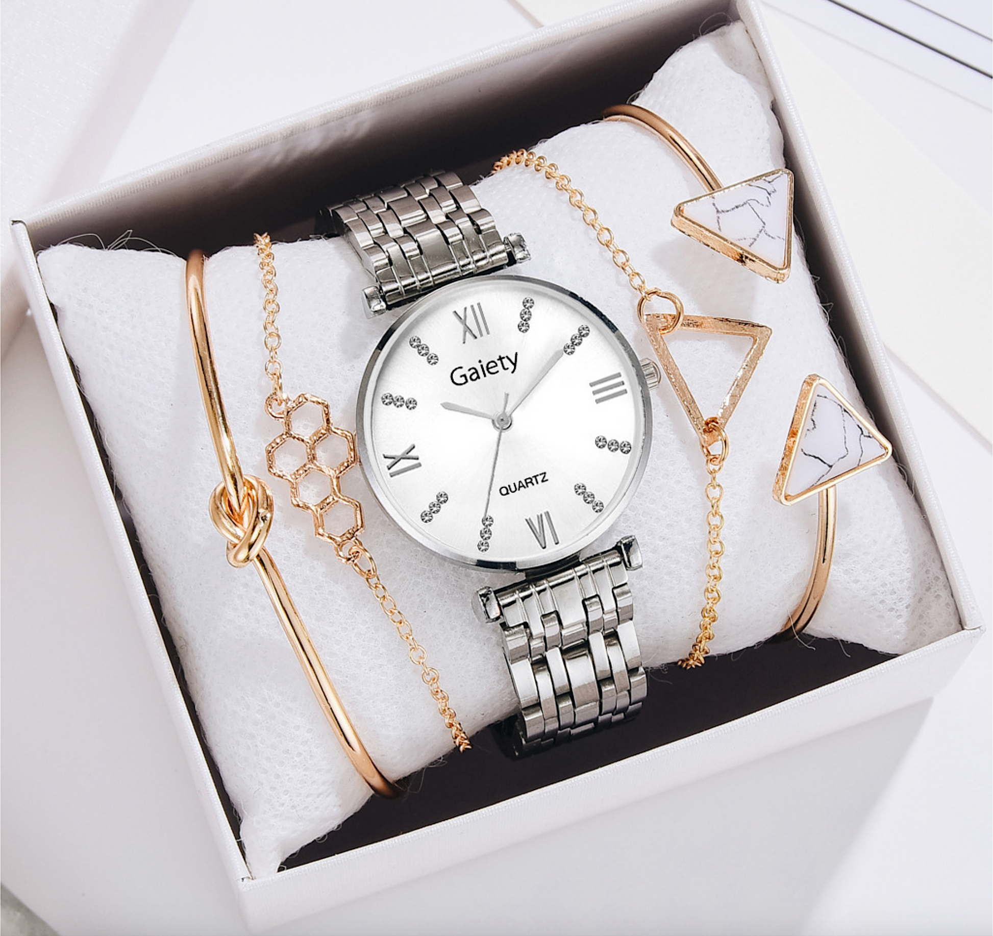 Crystal Silvertone Round Watch Set