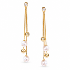 Goldtone Chain Drop Ball & Imitation Pearl Earrings on a white background