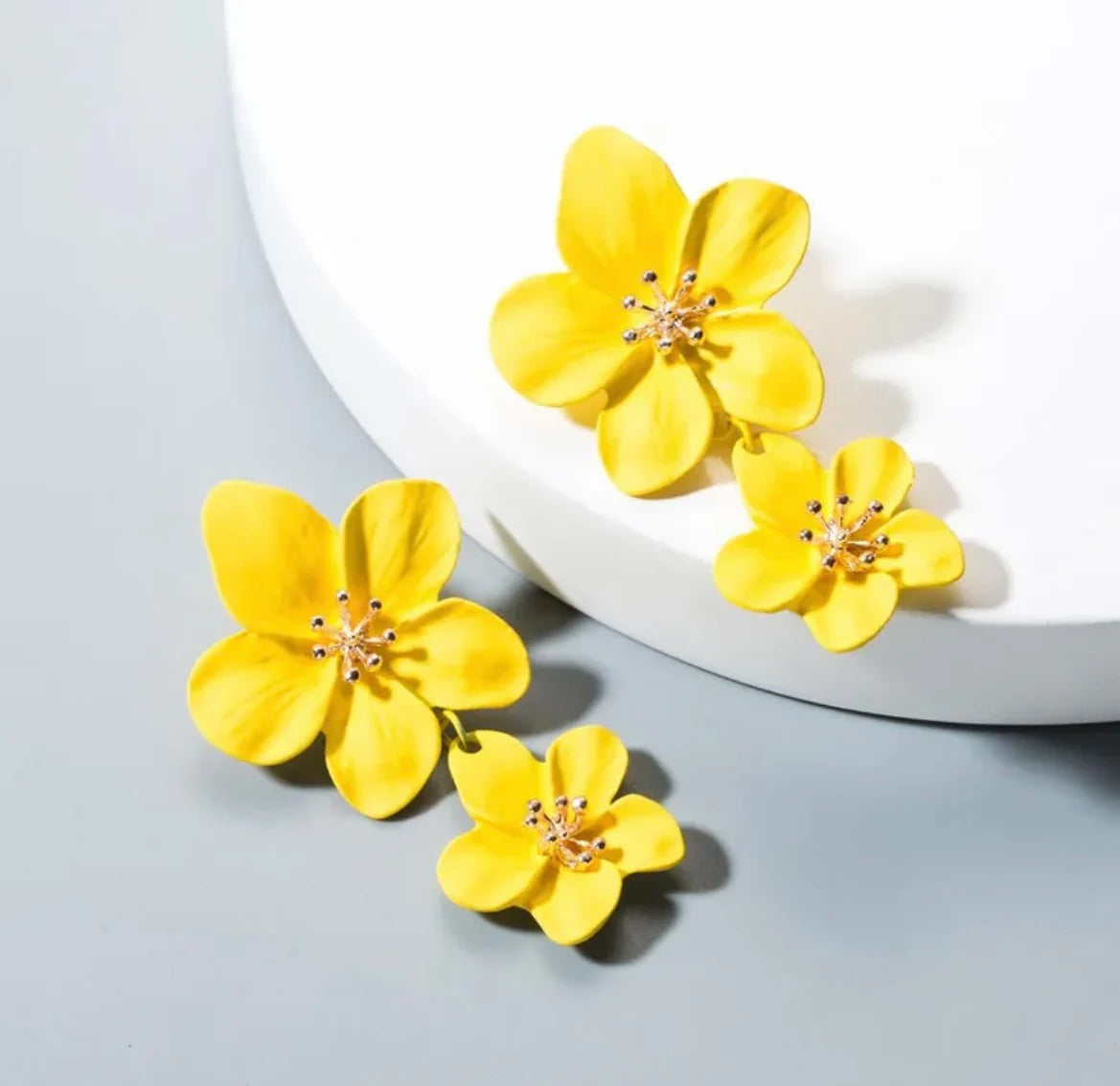 Yellow Goldtone Plumeria Drop Earrings