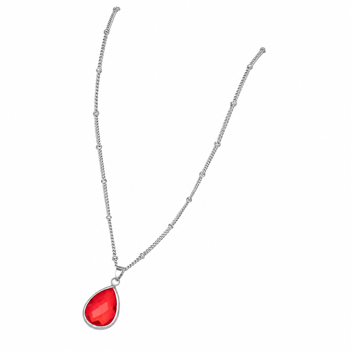 Teardrop Faceted Birthstone Pendant Necklace on a white background