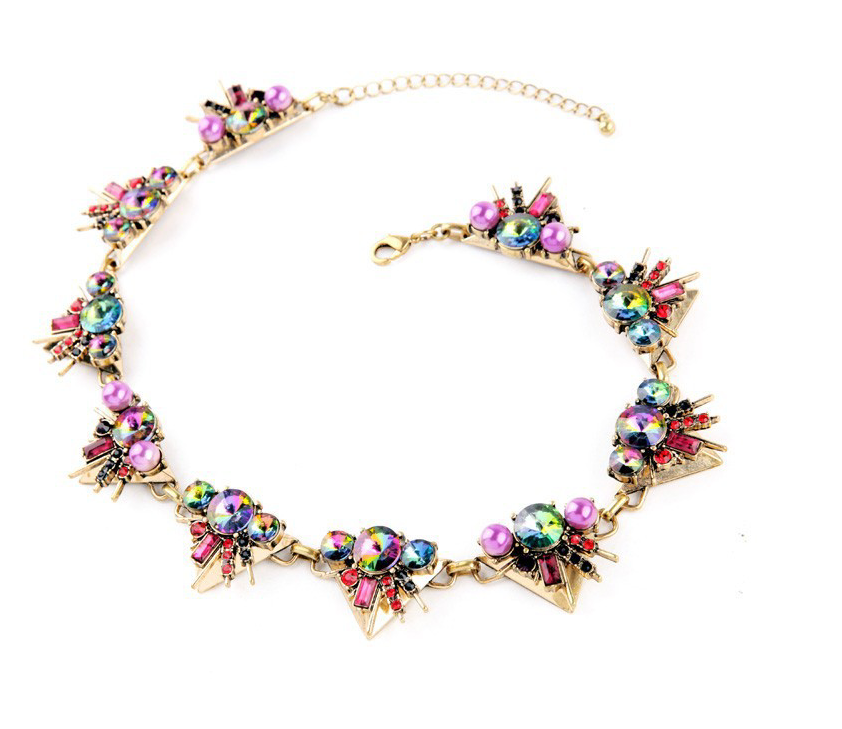 Multi Colored Crystal Triangular Statement Necklace