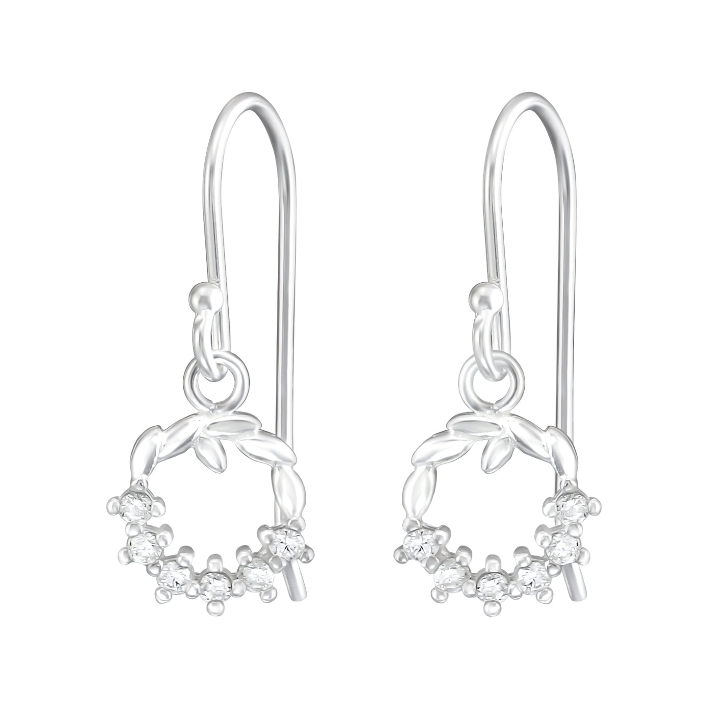 Sterling Silver Cubic Zirconia Wreath Threader Earrings