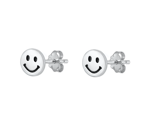 Sterling Silver Smiley Face Stud Earrings