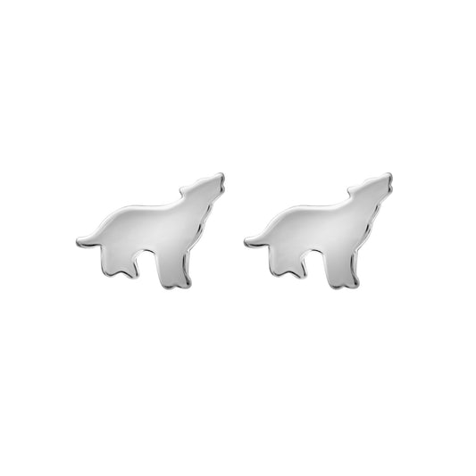 Sterling Silver Howling Wolf Stud Earrings