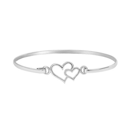 Sterling Silver Dual Hearts Bangle Bracelet