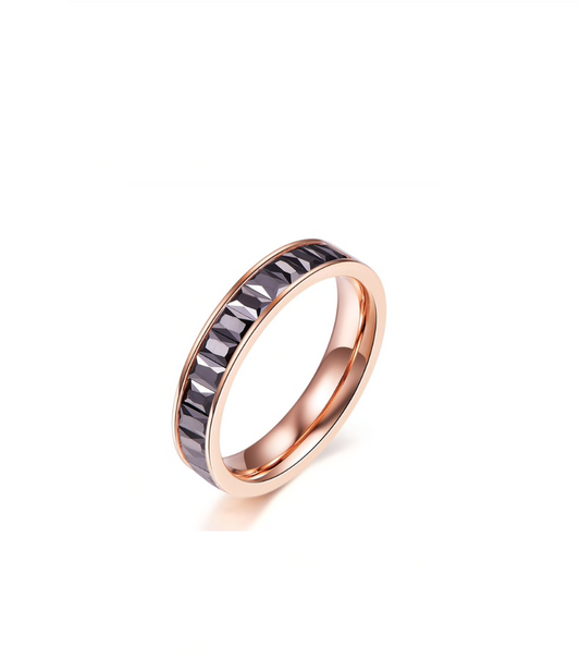 Rose Goldtone Black Cubic Zirconia Band Ring