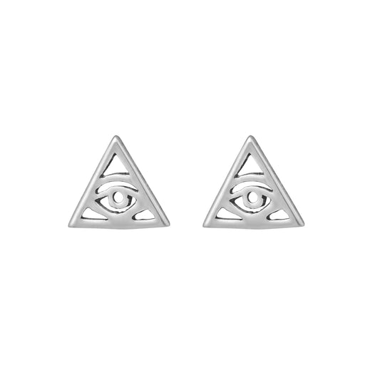 Sterling Silver Triangular All Seeing Eye Stud Earrings