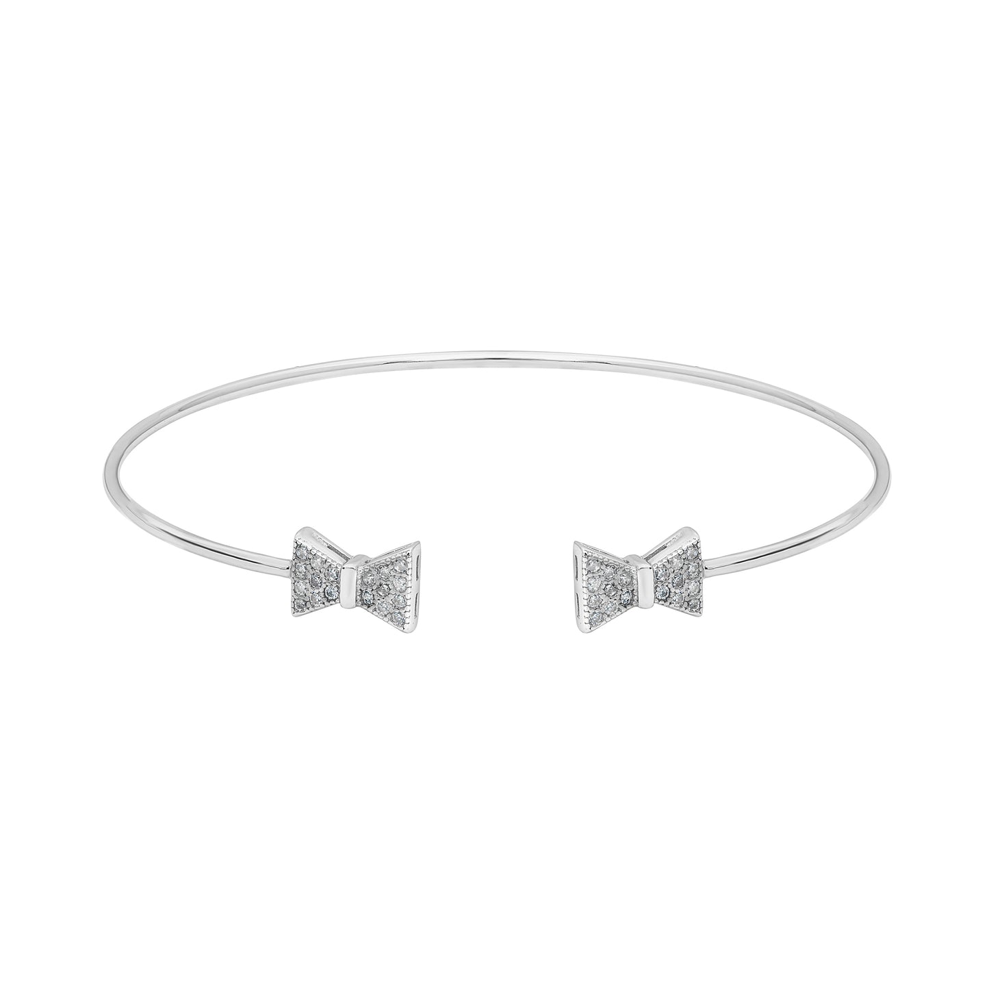 Sterling Silver Cubic Zirconia Dual Bow Bangle Bracelet