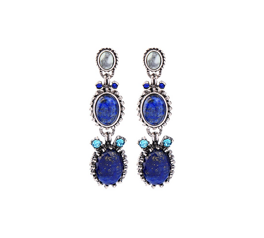 Blue Oval Lapis Drop Earrings