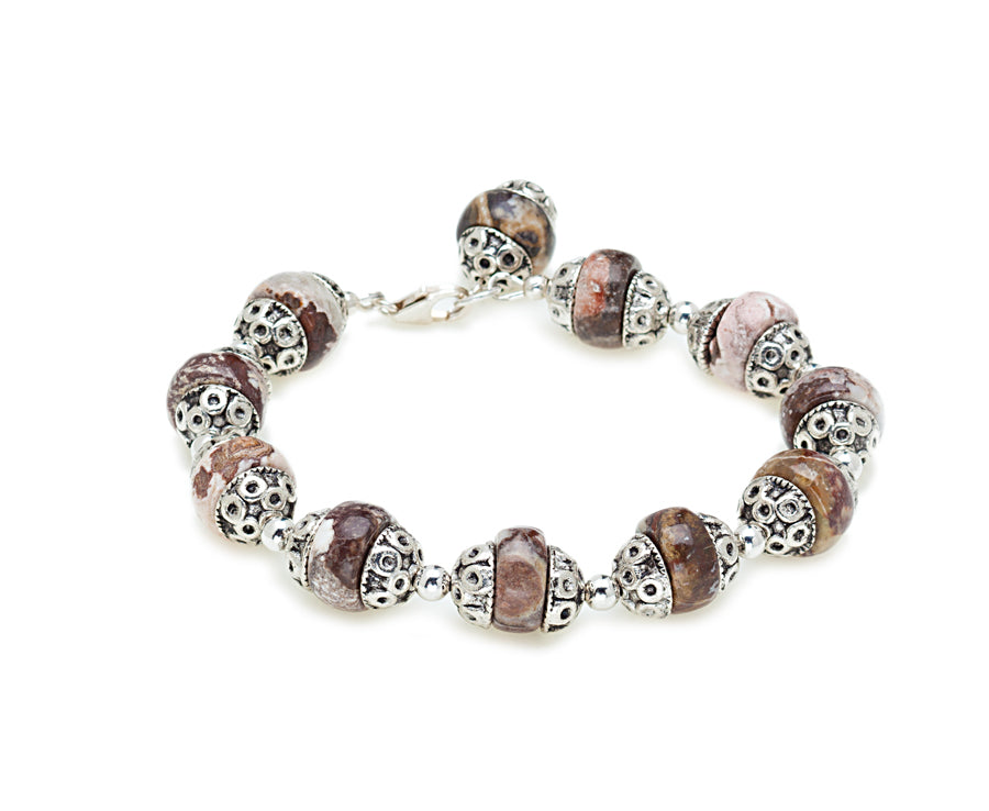 Rare White Horse Jasper Bracelet In Brown And Pink