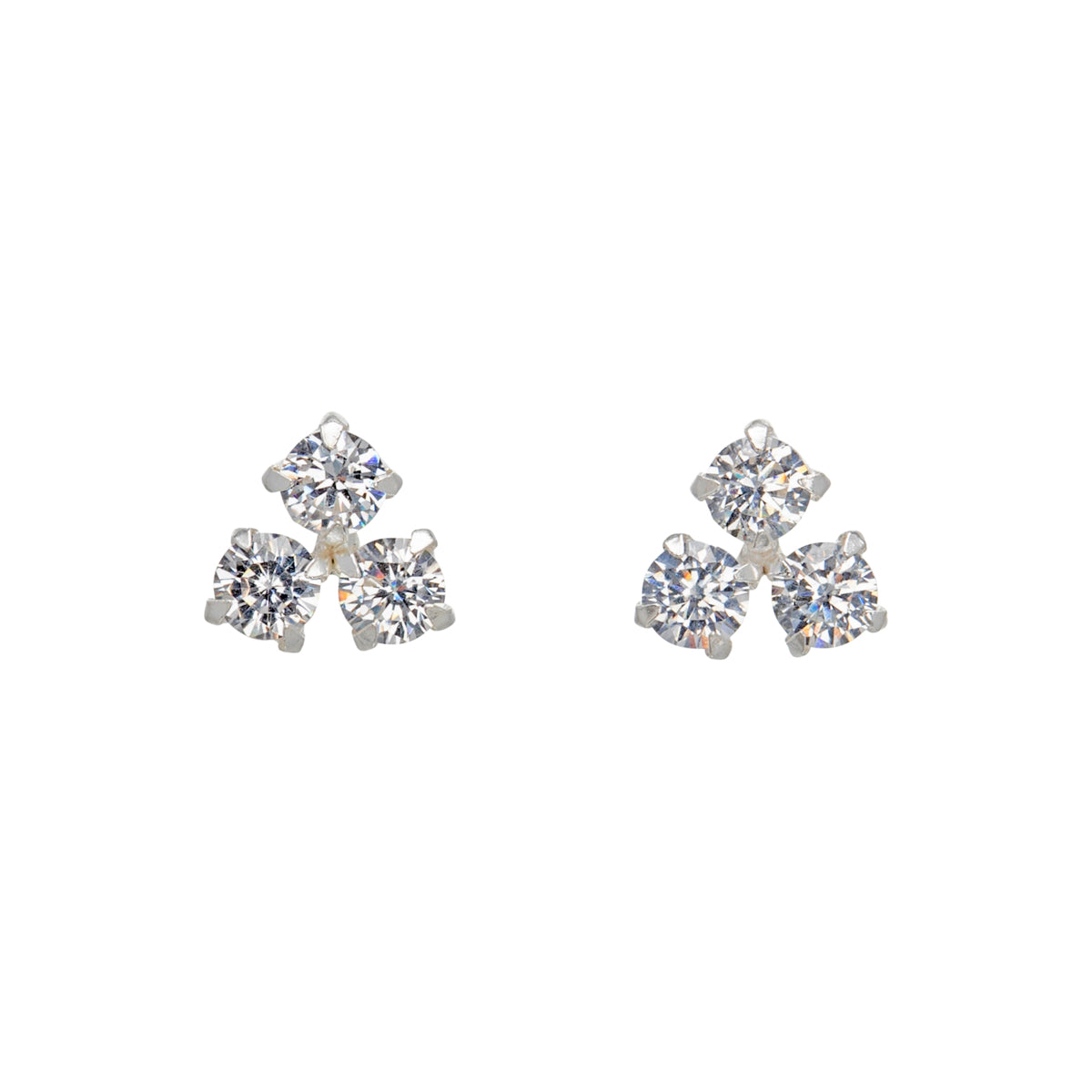 Sterling Silver Cubic Zirconia Triplet Stud Earrings