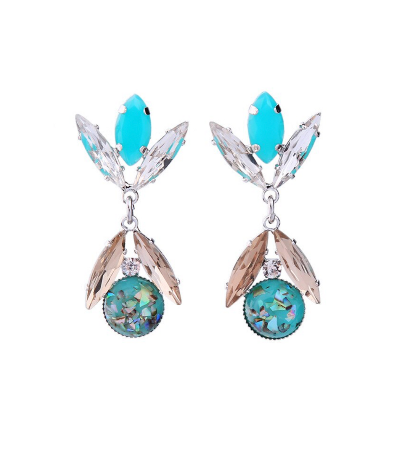 Blue, Clear Champagne Marquis Crystal Drop Earrings