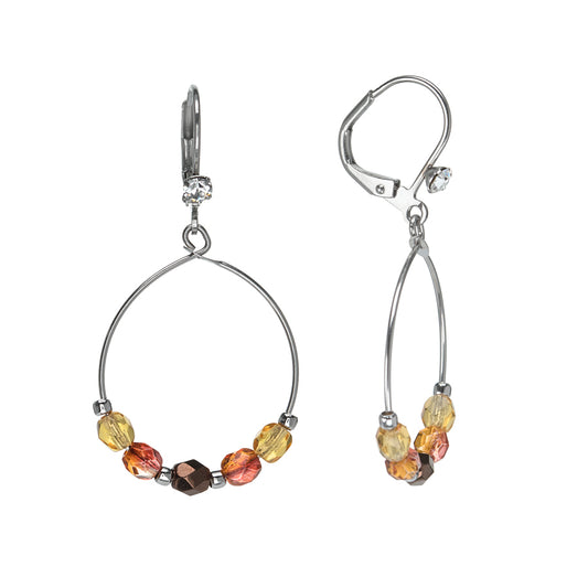 Brown, Orange, Yellow Beaded Hoop Earrings