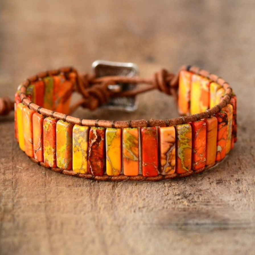 Orange Jasper Natural Stone Rectangular Bracelet