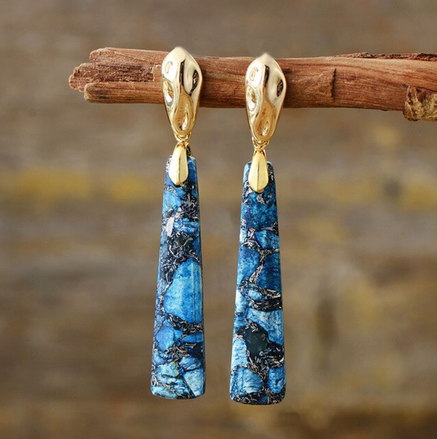 Howlite & Goldtone Columnar Drop Earrings