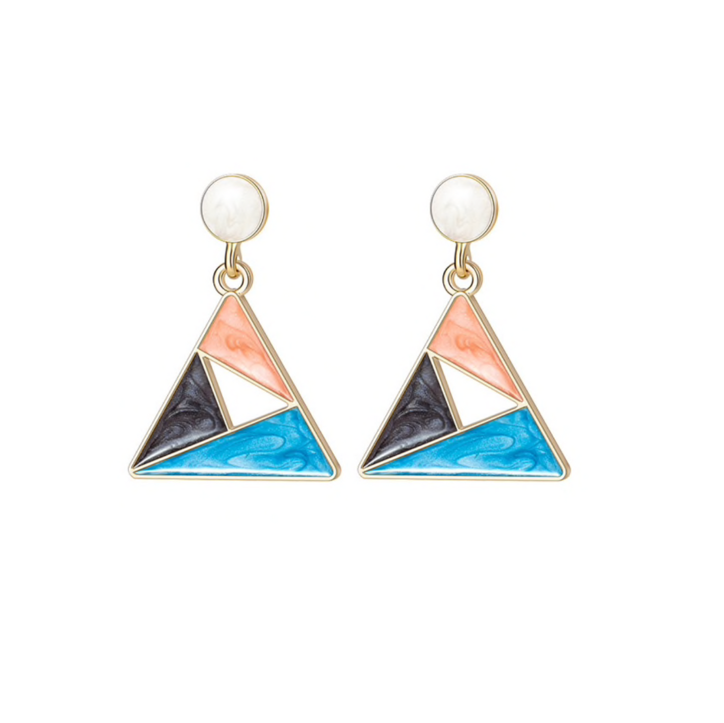 Blue, Pink Black Triangular Earrings