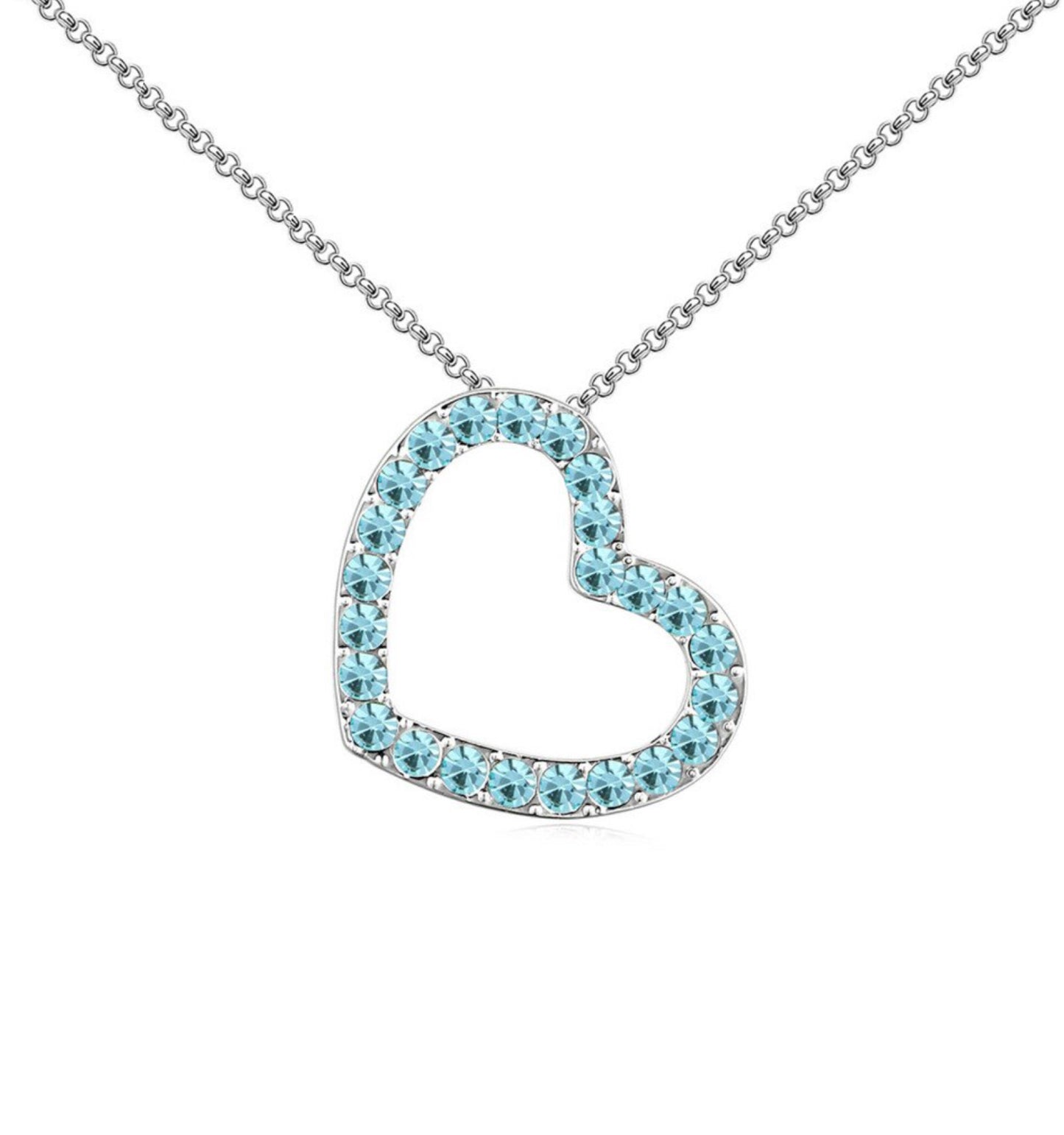 Aqua Swarovski Crystal Pave Heart Pendant Necklace