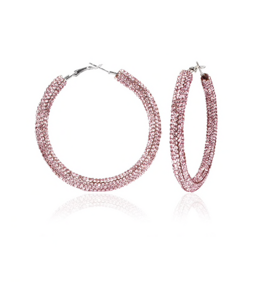 Pink Crystal Pave Hoop Earrings