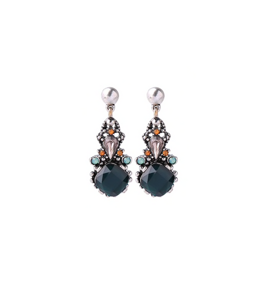 Black Multi Colored Crystal Drop Earrings