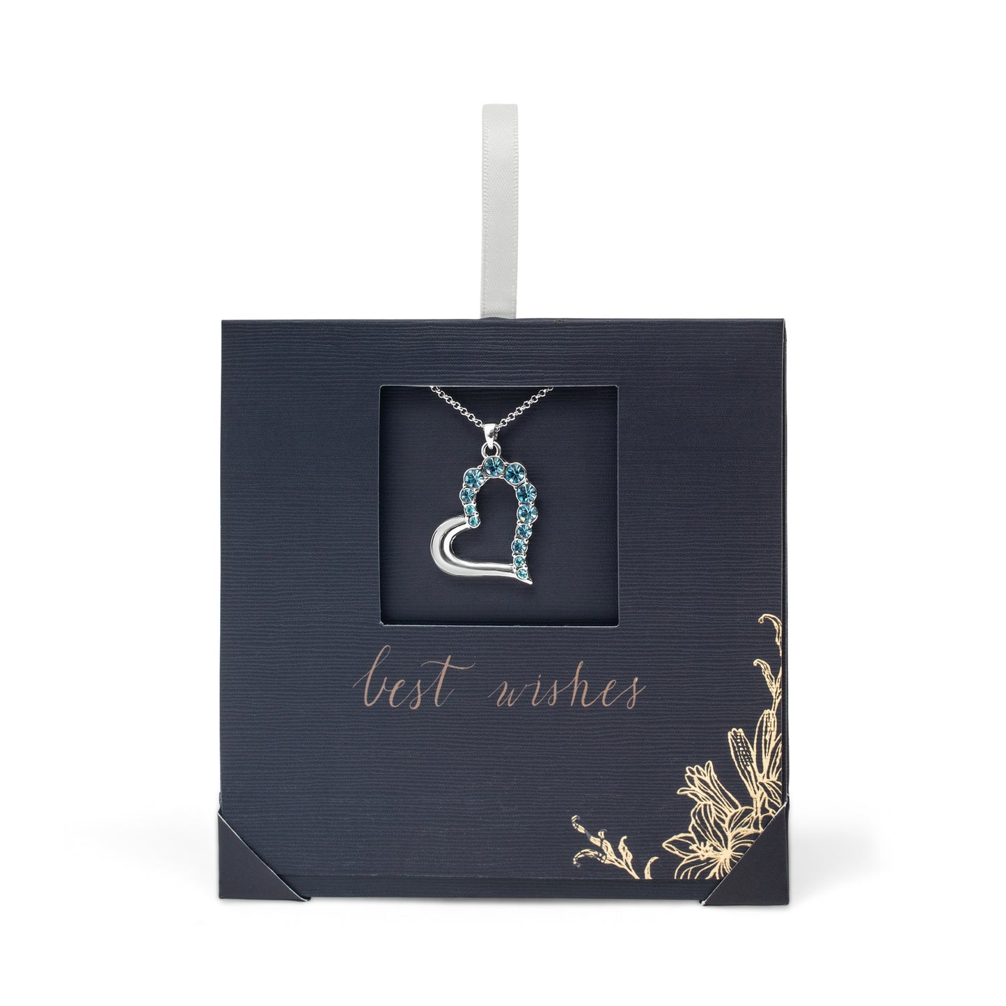 Silvertone Heart Pendant Necklace With Swarovski Crystals On Card