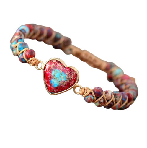 Pink Blue Imperial Jasper Heart Beaded Bracelet
